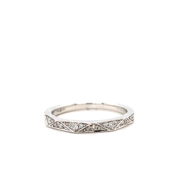 14k White Gold Diamond Geometric Stackable Band