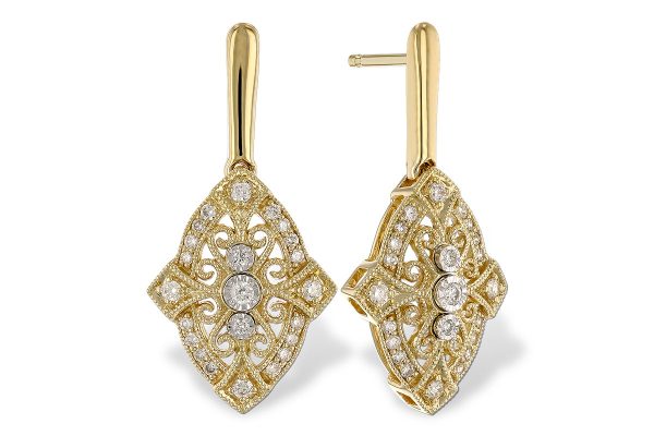 14k Yellow Gold Diamond Vintage-Inspired Dangle Earrings