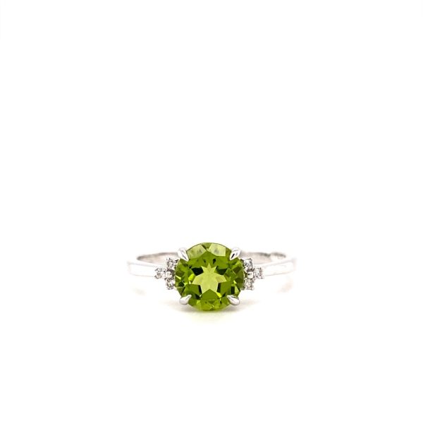 14k White Gold Peridot and Diamond Ring