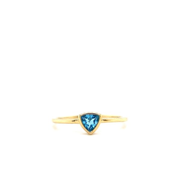 10k Yellow Gold Blue Topaz Trillion Bezel Ring