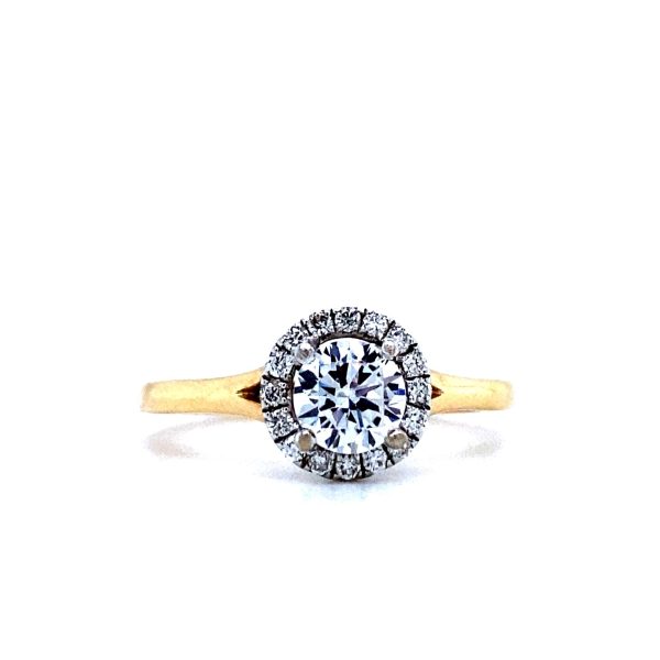 14k Two Tone Gold Diamond Halo Engagement Ring Mounting .17ctw