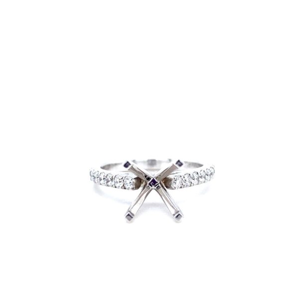 14k White Gold Diamond Cathedral Engagement Ring Mounting .54ctw - Image 2