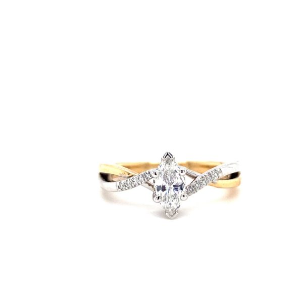 14k Two Tone Gold Marquise Bypass Engagement Ring