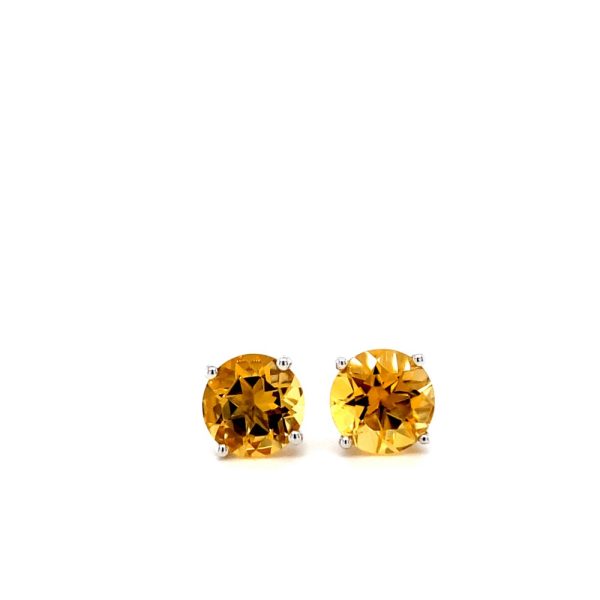 14k White Gold Citrine Stud Earrings 7mm