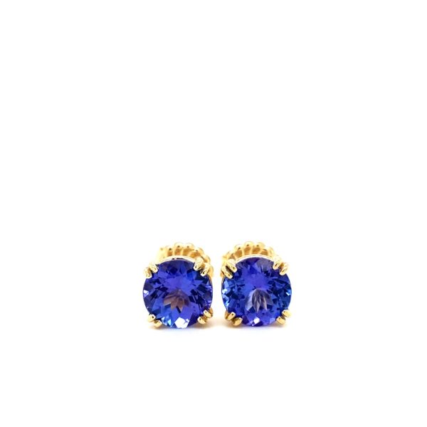 14k Yellow Gold Tanzanite Stud Earrings