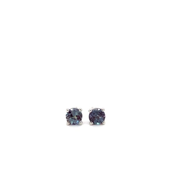 14k White Gold Lab Grown Alexandrite Birthstone Stud Earrings 4mm