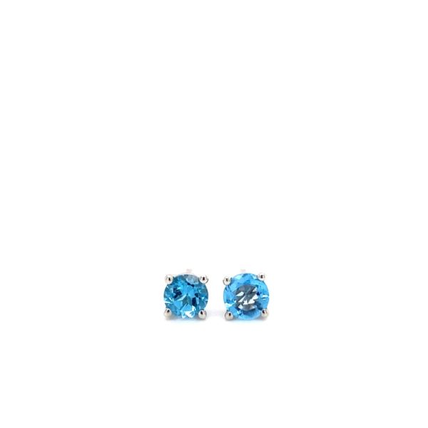 14k White Gold Blue Topaz Birthstone Stud Earrings 4mm