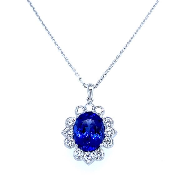 18k White Gold Tanzanite and Diamond Pendant Necklace