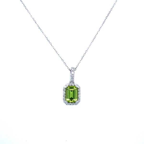 14k White Gold Peridot and Diamond Pendant