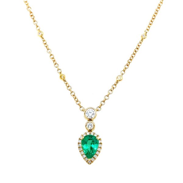 18k Yellow Gold Emerald and Diamond Pendant