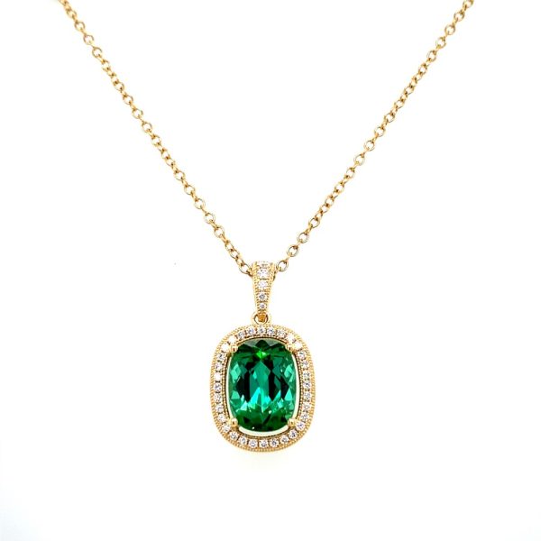 14k Yellow Gold Green Tourmaline and Diamond Pendant