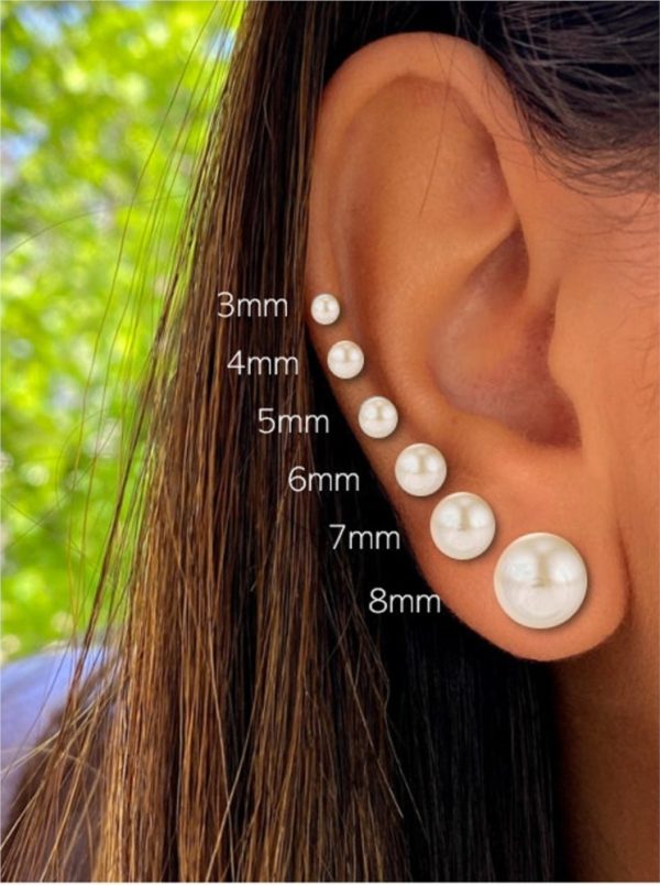 14k White Gold 5.5-6mm Pearl Stud Earrings - Image 3