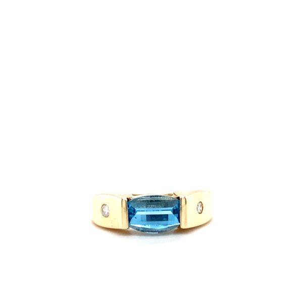 Estate Piece: 10k Yellow Gold Blue Topaz and Diamond Ring